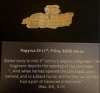 Framed replica of Papyrus 24, Revelation 6:5 manuscript fragment
