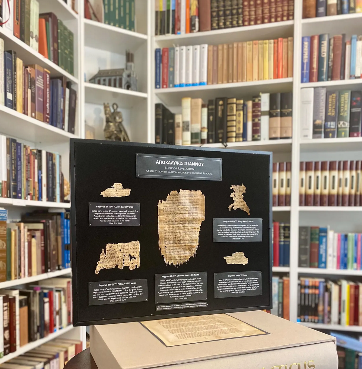 Apocalypse Papyrus Replicas | Framed Ancient Book of Revelation Fragments Collection (16x20 Open Shadowbox)