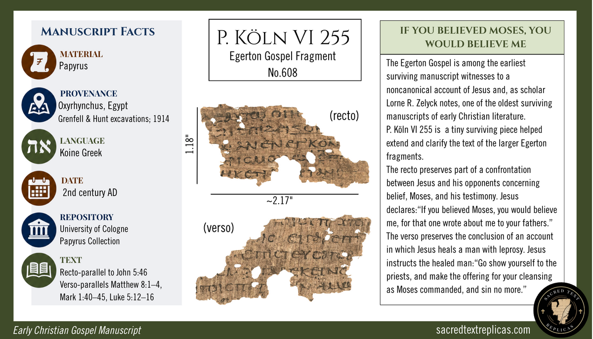 If You Believed Moses, You Would Believe Me | P. Köln VI 255 Egerton Gospel Papyrus Replica